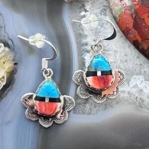 Clifton Aguilar Sterling Teardrop Multistone Inlay Dangle Earrings For Women #1